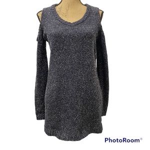 NWT Venus Metallic Silver Cold Shoulder V Neck Sweater Top- size XS